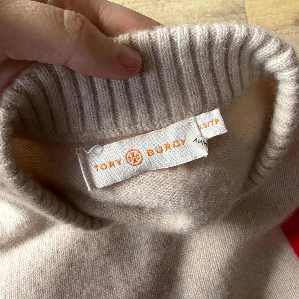 Tory Burch Oatmeal Rainbow Stripe Cashmere Crewneck Sweater